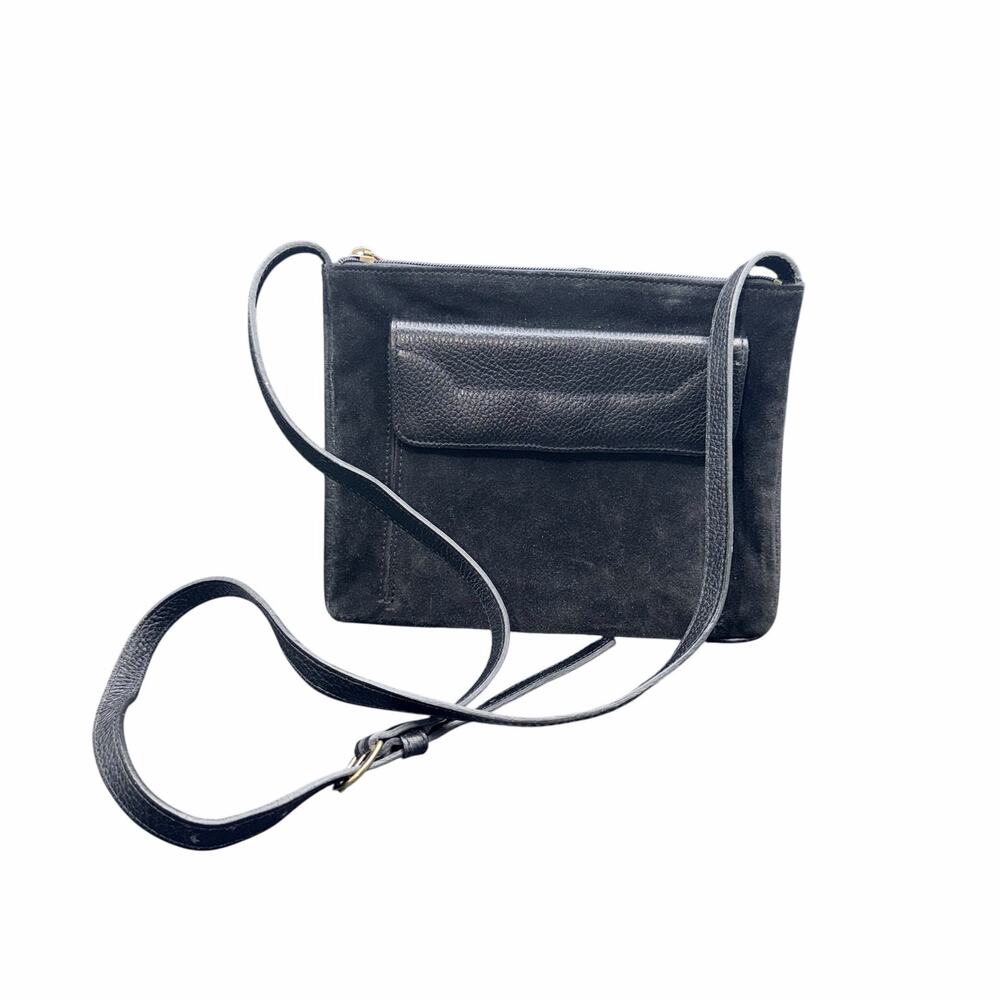 Nine West Black Suede Leather Crossbody Bag Zip Top Small
